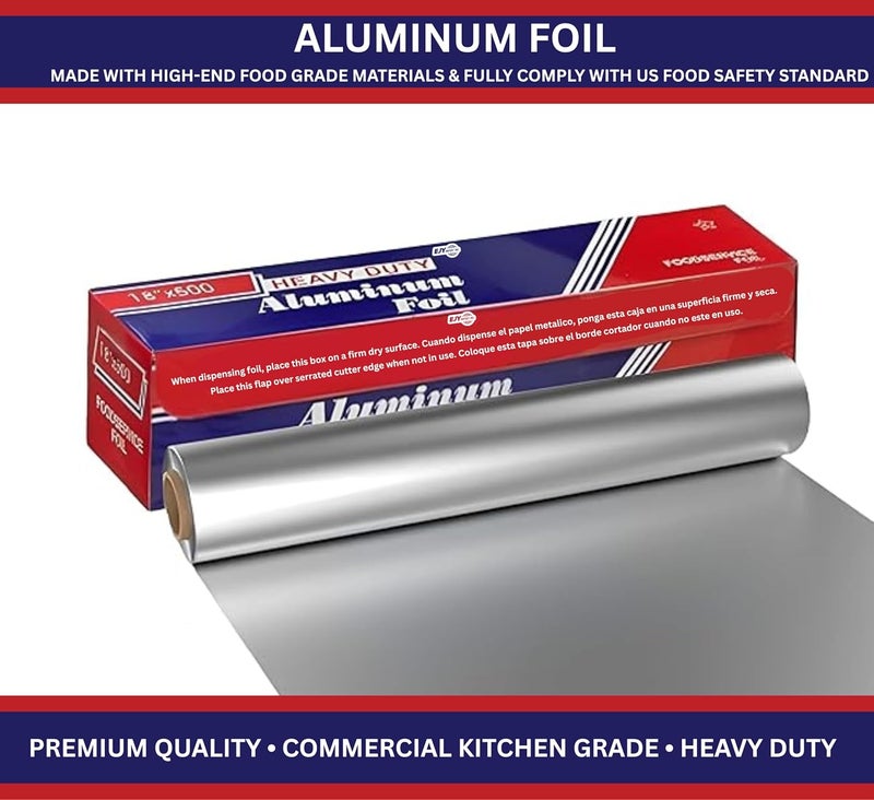 EJY IMPORT 18” x 500 Feet Heavy Duty Aluminum Foil Wrap | Commercial Grade for Food Service Industry | Aluminum Silver Foil for Cooking, Baking, Roasting, BBQ & Parties | 18"x 500 Feet Long. (1) - Image 3